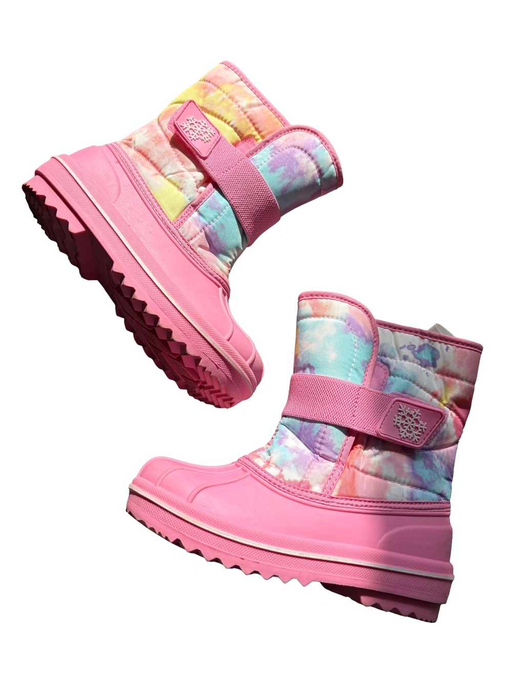 Size 13 The Children's Place Pink Tie-Dye Kids Snow Boots with Velcro Strap